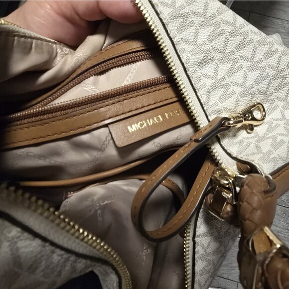 Michael Kors Lexington MK Signature Cream Brown Tote Shoulder Bag Tote Purse - Picture 7 of 12